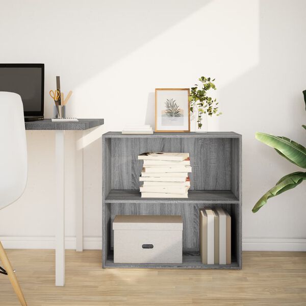 vidaXL B&oacute;kahilla Gr&aacute;ir Sonoma Eik 80x30x77 cm Samsettur Vi&eth;ur