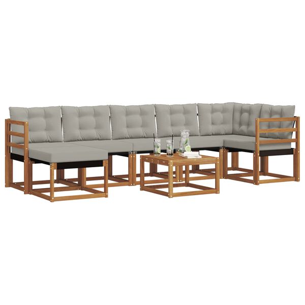 vidaXL &Uacute;ti s&oacute;fasett me&eth; p&uacute;&eth;i 8 pcs N&aacute;tt&uacute;rulegt og Lj&oacute;st Gr&aacute;tt