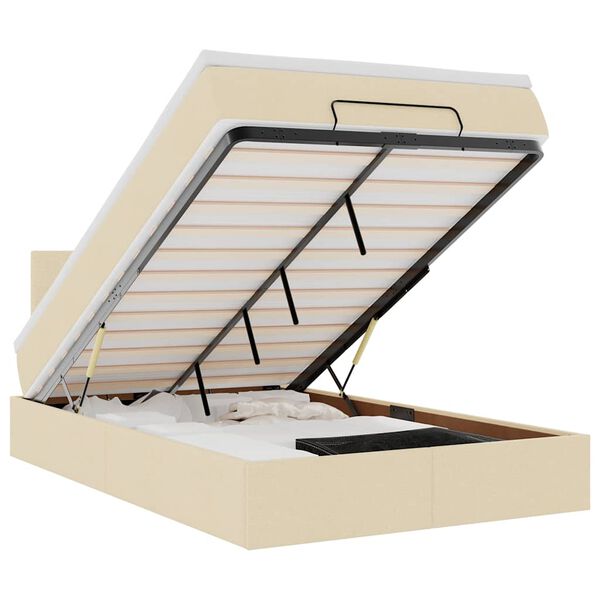 vidaXL Ottoman r&uacute;m me&eth; d&yacute;nu & LED krem 120x190cm Efni