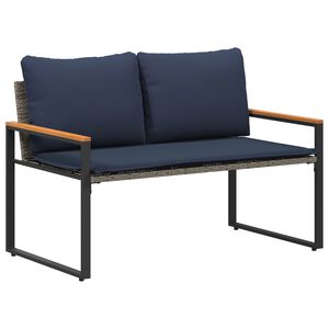 vidaXL Bekkur me&eth; p&uacute;&eth;i Gr&aacute;tt og sj&aacute;vargul 115 x 65 x 72 cm Rattan