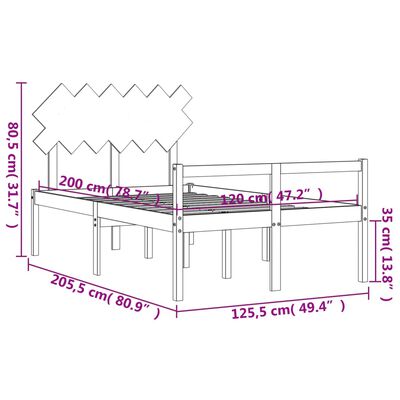 vidaXL Rúm fyrir Eldra Fólk án Dýnu Hvítt 120x200cm Gegnheil Viður