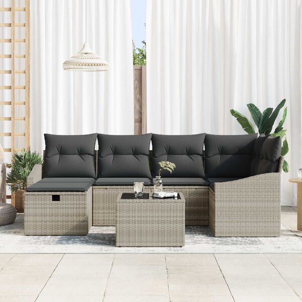 vidaXL Gar&eth;s&oacute;fa sett 7 pcs Lj&oacute;sgr&aacute;tt 55 x 62 x 69 cm Poly rattan