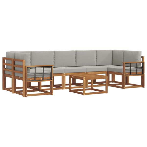 vidaXL &Uacute;ti s&oacute;fasett me&eth; p&uacute;&eth;i 8 pcs N&aacute;tt&uacute;rulegt og Lj&oacute;st Gr&aacute;tt