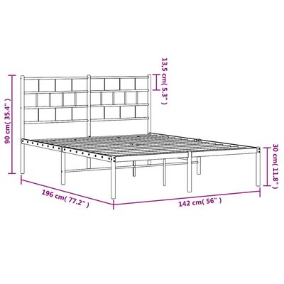 vidaXL Rúmgrind úr Málmi án Dýnu með Höfðagafli Svört 135x190 cm