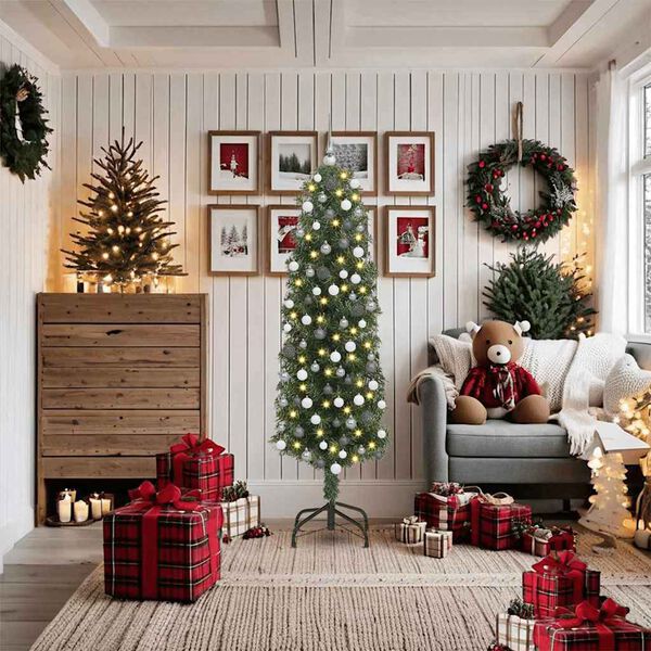 vidaXL Gervi j&oacute;latr&eacute; me&eth; 300 LED Gr&aelig;nn 180 cm PVC, st&aacute;l og plast