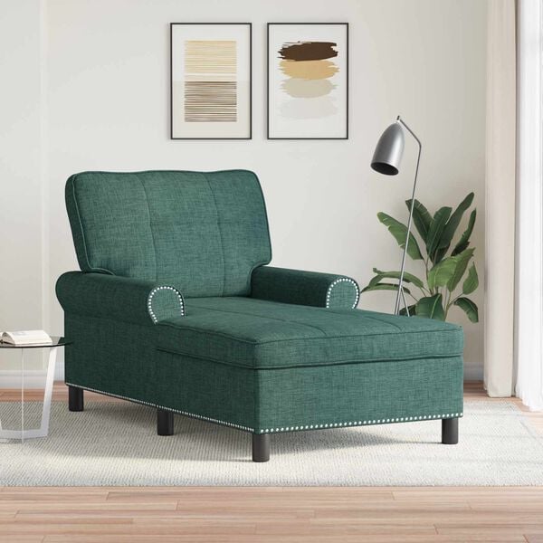vidaXL Chaise Lounge me&eth; p&uacute;&eth;i D&ouml;kkgr&aelig;n 91 x 157 x 91 cm d&uacute;kur
