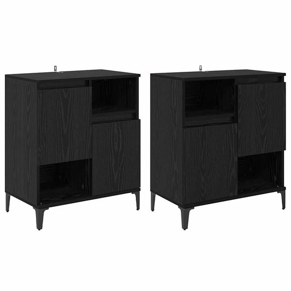 vidaXL Hli&eth;arbor&eth; 2 pcs Svartur Eik 60 x 35 x 70 cm Samsettur vi&eth;ur