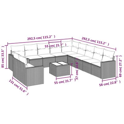 vidaXL 12 Hluta Garðsófasett með Sessum Drapplitað Pólýrattan