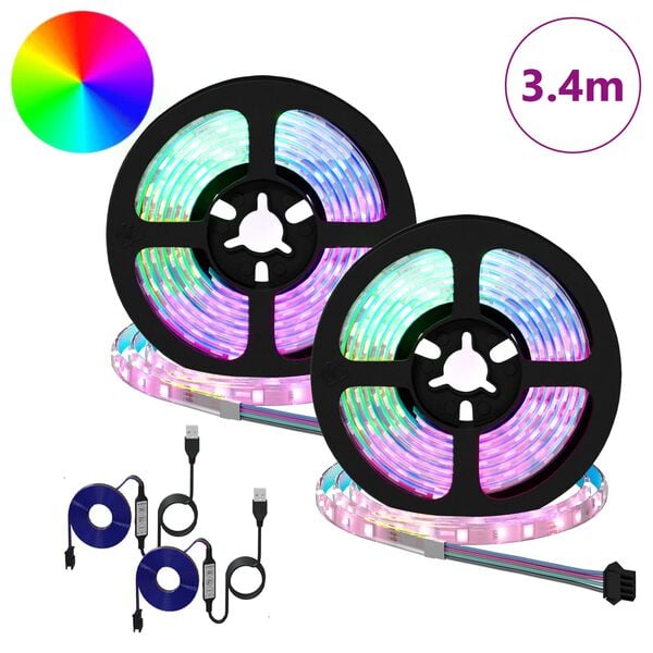 vidaXL LED strimill 4 pcs Svartur og gegnheill 170 x 0,8 x 0,3 cm