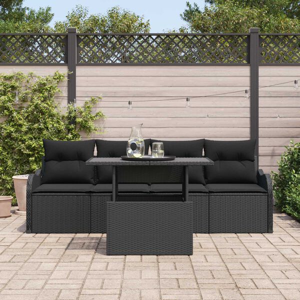 vidaXL Gar&eth;s&oacute;fa sett me&eth; p&uacute;&eth;i me&eth; kodda 5 pcs Svartur Poly Rattan
