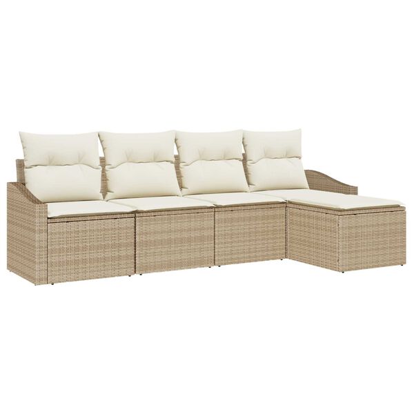 vidaXL S&oacute;fasett me&eth; p&uacute;&eth;i me&eth; geymslu 5 pcs Beige og krem p&oacute;l&yacute;rattan