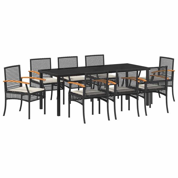 vidaXL Gar&eth;ur bor&eth;sett 9 pcs Svartur p&oacute;l&yacute;rattan