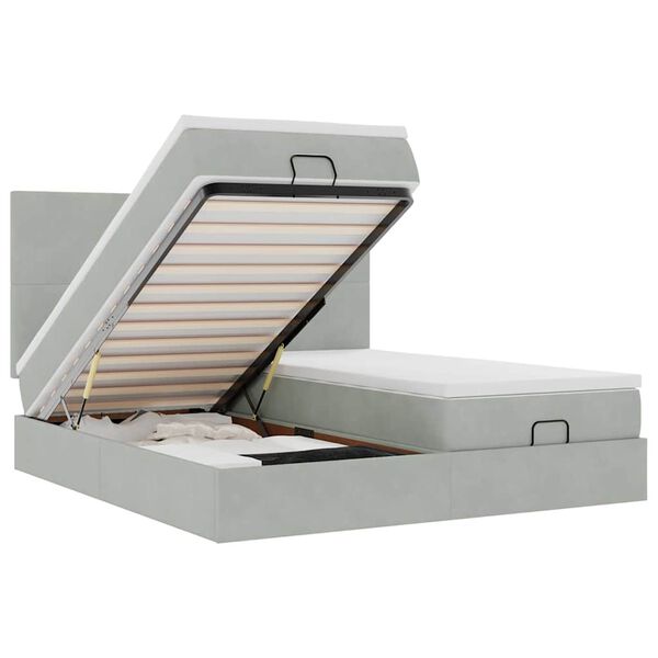 vidaXL Ottoman r&uacute;mgrind me&eth; d&yacute;num Lj&oacute;sgr&aacute;r 160x200cm Flauel