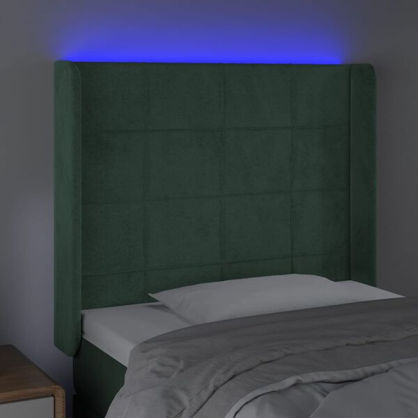 vidaXL LED h&ouml;fu&eth;gafl D&ouml;kkgr&aelig;nt 83x16x118/128 cm Flauel