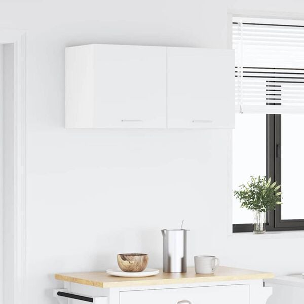 vidaXL Vegghengdur sk&aacute;pur Hv&iacute;tt 80 x 31 x 40 cm Samsettur vi&eth;ur