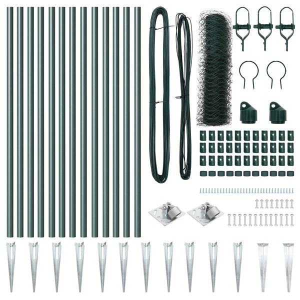 vidaXL Gir&eth;ingarp&oacute;stur Gr&aelig;nn 25 x 0,6 m (50 mm net) St&aacute;l og PVC