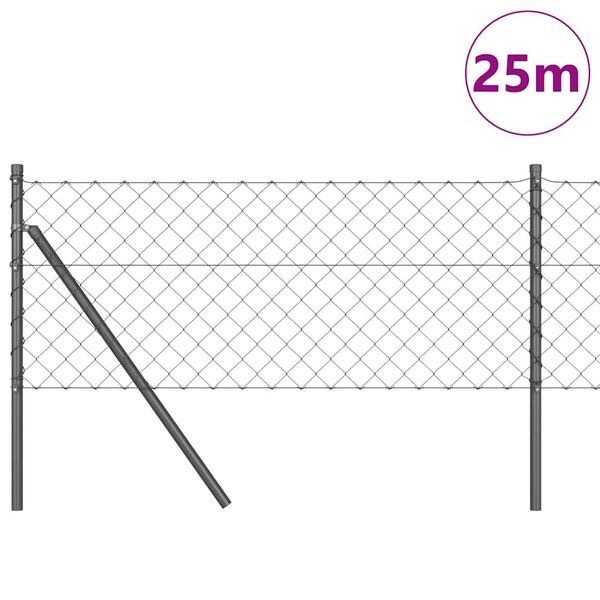 vidaXL Gir&eth;ingarp&oacute;stur Gr&aacute;r 25 x 0,4 m (60 x 60 mm net) St&aacute;l og PVC