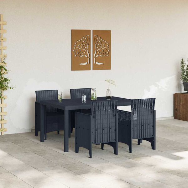 vidaXL Garður borðsett 5 pcs Antrasít Polt rattan