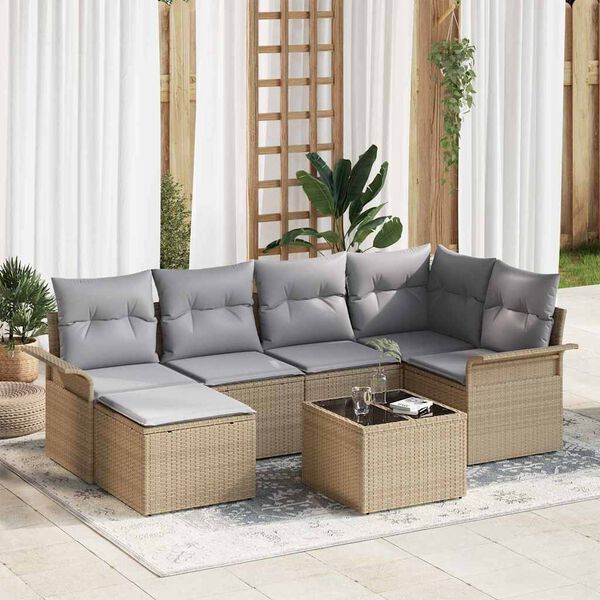vidaXL Gar&eth;s&oacute;fa sett me&eth; p&uacute;&eth;i 7 pcs Drapplita&eth;ur Poly rattan