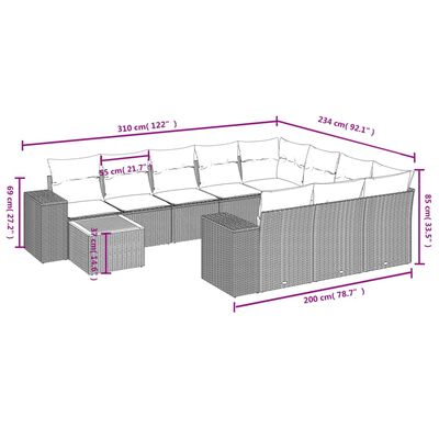 vidaXL 11 Hluta Garðsófasett með Sessum Svart Pólýrattan