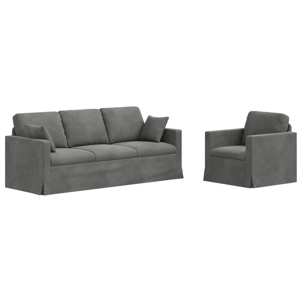 vidaXL S&oacute;fasett 2 pcs D&ouml;kk gr&aacute; 198 x 78 x 80 cm Flauel