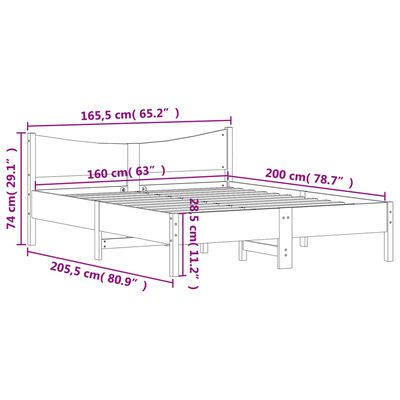 vidaXL Rúmgrind án Dýnu Hvít 160x200 cm Gegnheil Fura