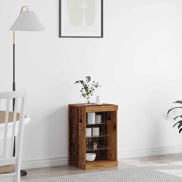 vidaXL LED Hli&eth;arsk&aacute;pur Gamalt timbur 41 x 37 x 67 cm Samsettur vi&eth;ur