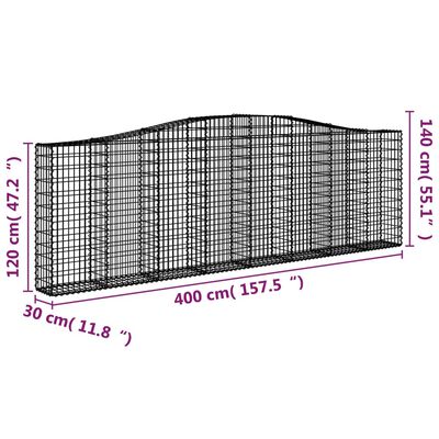 vidaXL Bogadregnir Grjótkassar 7 stk. 400x30x120/140 cm Sinkhúðað Járn