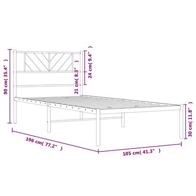 vidaXL Rúmgrind úr Málmi án Dýnu með Höfðagafli Svört 100x190 cm