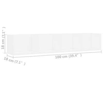 801319 vidaXL CD Wall Shelf White 100x18x18 cm Chipboard