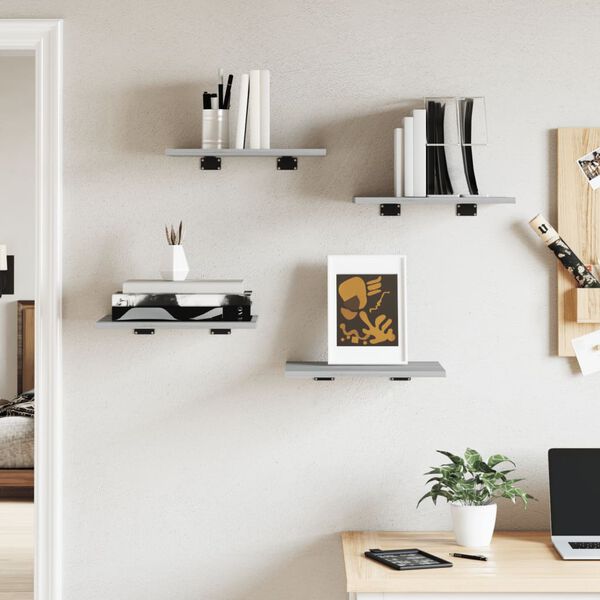 vidaXL Vegghillur 4 stk. Gr&aacute;ar Sonoma 40x30x1,5 cm Samsettur Vi&eth;ur