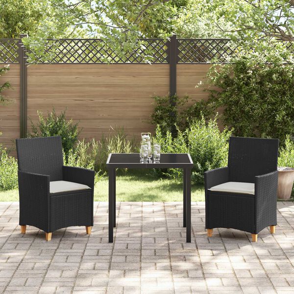 vidaXL Gar&eth;ur bor&eth;sett 3 pcs Svartur p&oacute;l&yacute;rattan