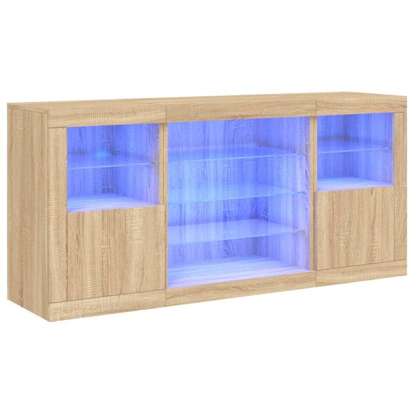 vidaXL Skenkur með LED Ljósum Sonoma eik 142,5x37x67 cm