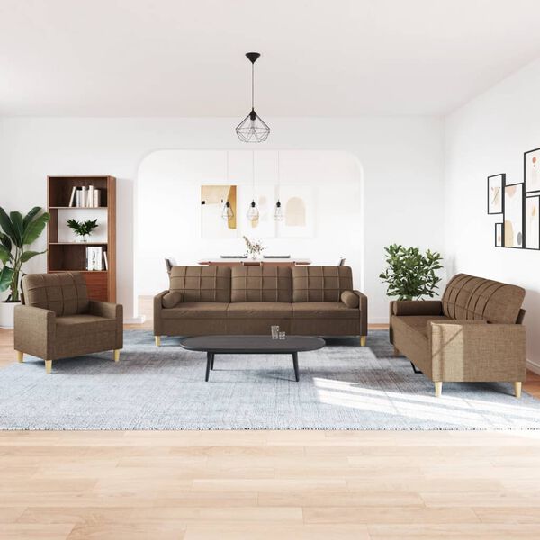 vidaXL 3ja s&oacute;fasett me&eth; p&uacute;&eth;abr&uacute;num d&uacute;k