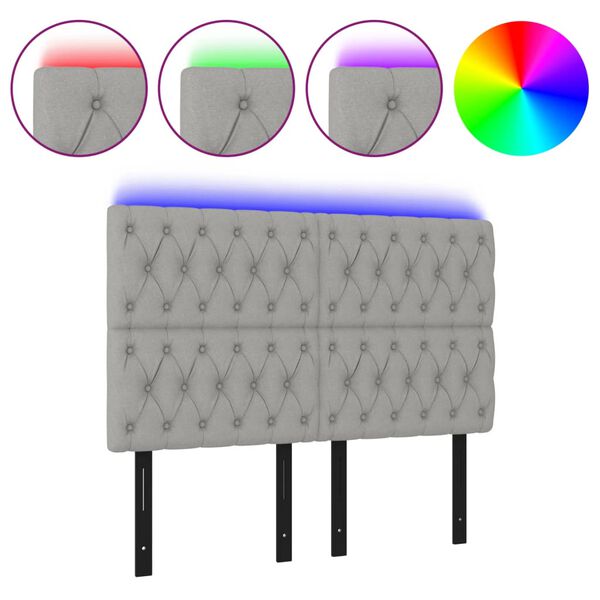 vidaXL LED h&ouml;fu&eth;gafl Lj&oacute;sgr&aacute;tt 144x7x118/128 cm Efni