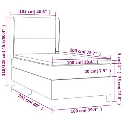 vidaXL Hólfað Springrúm með Dýnu og LED Blátt 100x200cm Tauefni