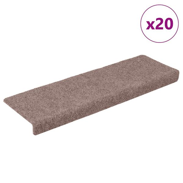 vidaXL Stigamottur sj&aacute;lfl&iacute;mandi 20 stk 65x21x4 cm Lj&oacute;sbr&uacute;nar r&eacute;tthyrndar br&uacute;nir