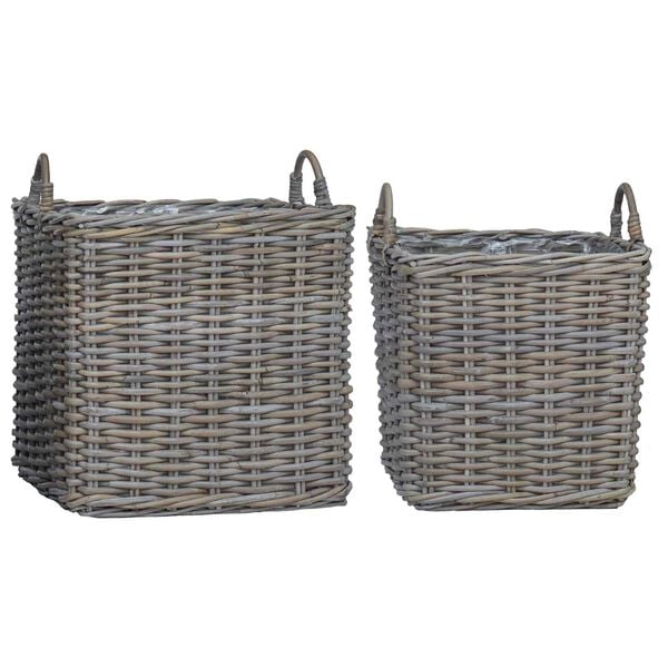vidaXL Pl&ouml;ntu k&ouml;rfa me&eth; geymslu 2 pcs Gr&aacute;r Lacak Rattan