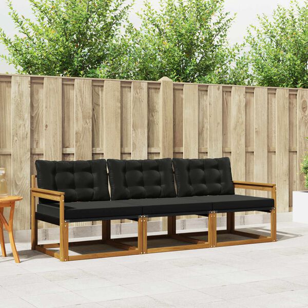 vidaXL &Uacute;ti s&oacute;fasett me&eth; p&uacute;&eth;i 3 pcs N&aacute;tt&uacute;rulegur og svartur