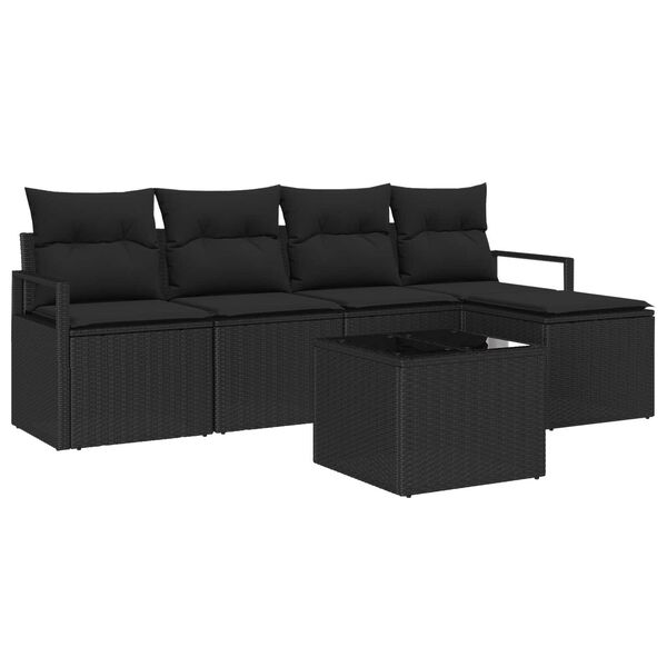 vidaXL S&oacute;fasett me&eth; p&uacute;&eth;i me&eth; geymslu 6 pcs Svartur p&oacute;l&yacute;rattan