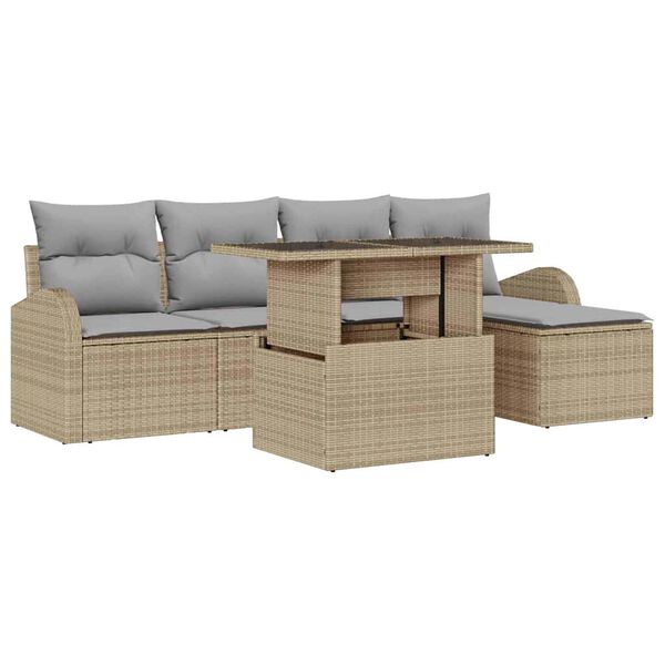 vidaXL Gar&eth;s&oacute;fa sett me&eth; p&uacute;&eth;i 6 pcs Drapplita&eth;ur p&oacute;l&yacute;rattan