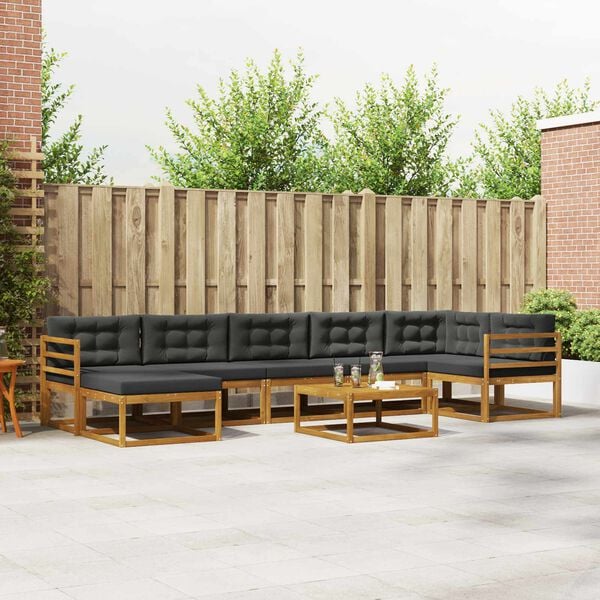 vidaXL &Uacute;ti s&oacute;fasett me&eth; p&uacute;&eth;i 8 pcs N&aacute;tt&uacute;rulegt og Antrac&iacute;t