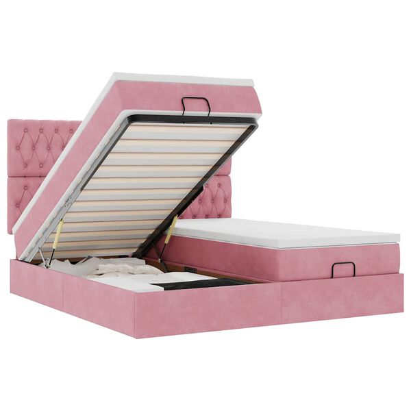 vidaXL Ottoman r&uacute;mgrind me&eth; d&yacute;num Bleik 160x200cm flauel