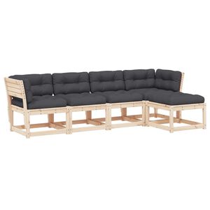 vidaXL 5 Parta Garðsófasett með Sessum Gegnheil Fura