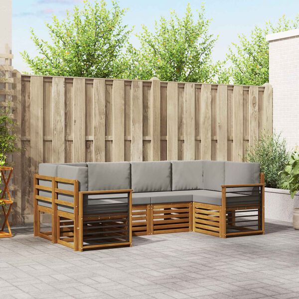 vidaXL Sofav&ouml;ruuppsettning me&eth; p&uacute;&eth;i 6 pcs N&aacute;tt&uacute;rulegt og Lj&oacute;st Gr&aacute;tt