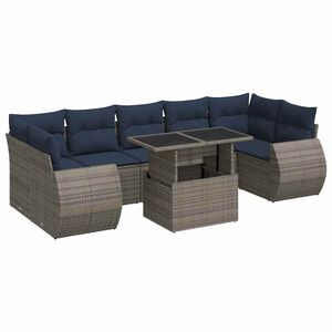 vidaXL 8 stykki gar&eth;s&oacute;fasett me&eth; p&uacute;&eth;um Grey Poly Rattan Acacia