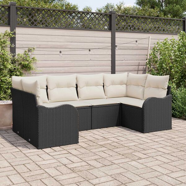 vidaXL Gar&eth;s&oacute;fa sett me&eth; p&uacute;&eth;i 6 pcs Svartur Poly rattan