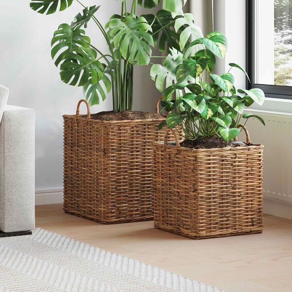 vidaXL Pl&ouml;ntu k&ouml;rfa me&eth; geymslu 2 pcs Br&uacute;nn Lacak Rattan