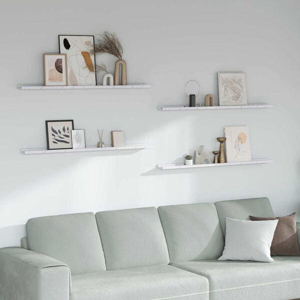 vidaXL Vegghylla 4 pcs Hv&iacute;tt marmara 115 x 9 x 3 cm Samsettur vi&eth;ur