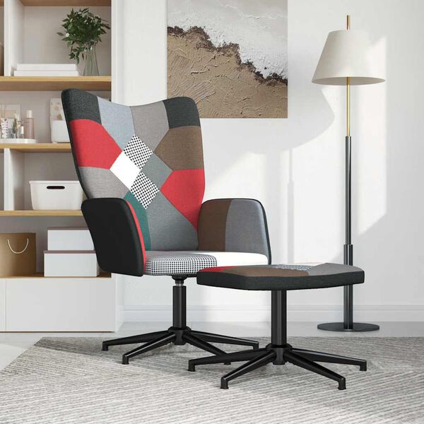 vidaXL Slökunarstóll með Fótskemli Bútasaumur Tauáklæði